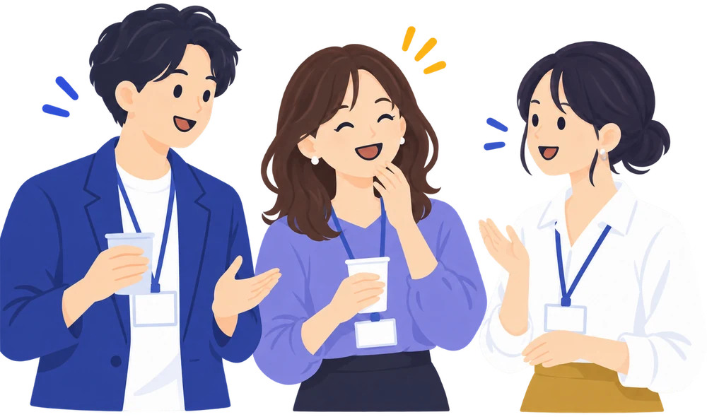名札をつけて会話するコンサルタントのイラスト